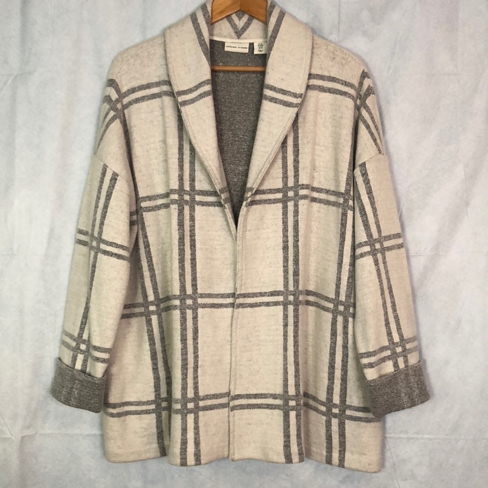 Adrienne Vittadini Oversized Cream/Gray Wool Blended Sweater Jacket Size M